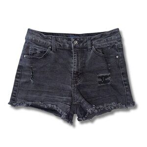 Wax Jean LA Medium Women's Black Distressed Cut Off Denim Shorts Mid Rise